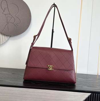 Uubags Chanel Large Kelly Shoulder Bag Burgundy Lambskin 1997 24K 32x20x10cm