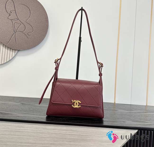 Uubags Chanel Medium Kelly Shoulder Bag Burgundy Lambskin 1997 24K 22.5x14x8cm - 1