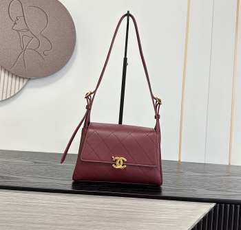 Uubags Chanel Medium Kelly Shoulder Bag Burgundy Lambskin 1997 24K 22.5x14x8cm