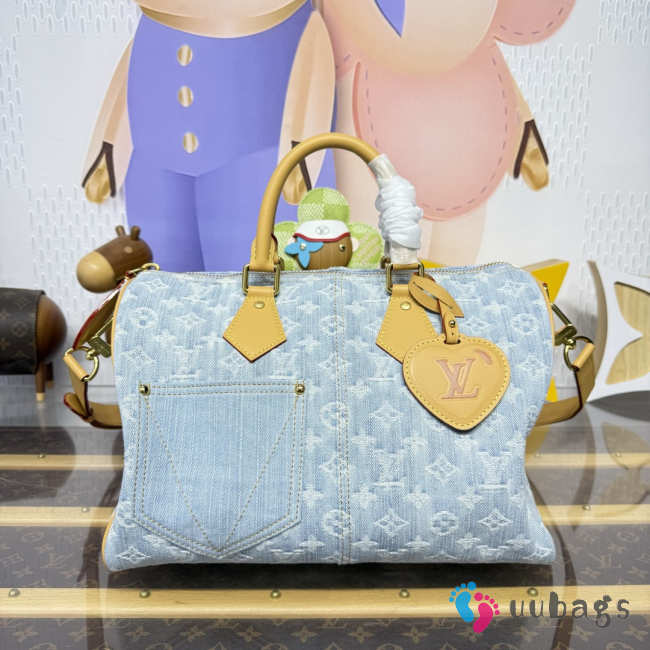 Uubags Louis Vuitton M2A209 Speedy 30 Bandouliere Handbag Monogram Denim 34x22x19cm - 1