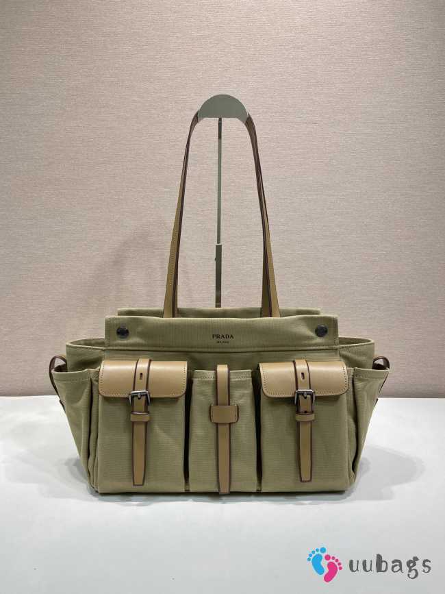 Uubags Prada Route canvas and leather tote bag in khaki 34x25x17cm - 1