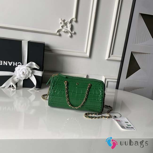 Uubags Chanel bag with chain in green croc embossed calfskin leather with gold-tone hardware 19x12x9cm - 1