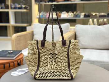 Uubags medium Chloé Iconic double carry bag in raffia 28x29x15cm