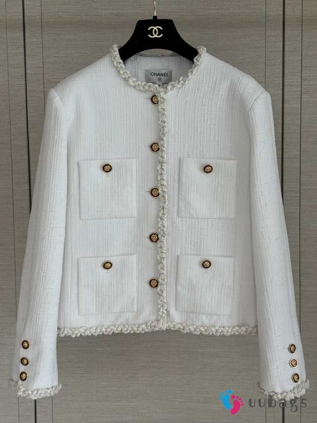 Uubags Chanel White Braided Trim Tweed Jacket - 1