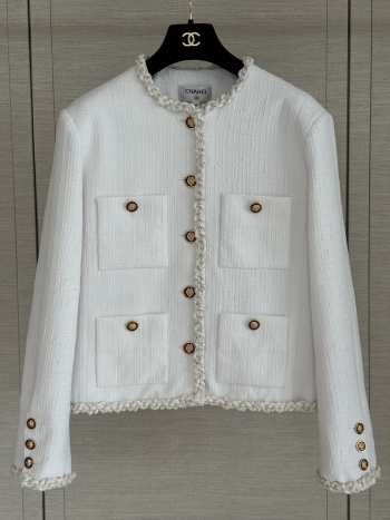 Uubags Chanel White Braided Trim Tweed Jacket