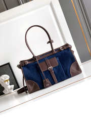 Uubags Prada Bonnie large denim and leather handbag in blue/coffee 24x38x12cm - 1