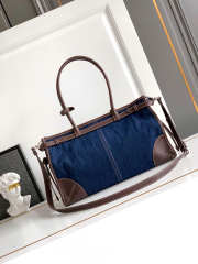 Uubags Prada Bonnie large denim and leather handbag in blue/coffee 24x38x12cm - 4