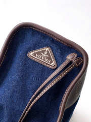 Uubags Prada Bonnie large denim and leather handbag in blue/coffee 24x38x12cm - 3