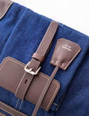 Uubags Prada Bonnie large denim and leather handbag in blue/coffee 24x38x12cm - 2
