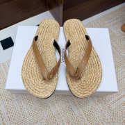 Uubags YSL Pool flip-flops in smooth leather and raffia burnt brown - 6