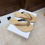 Uubags YSL Pool flip-flops in smooth leather and raffia burnt brown - 5