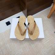 Uubags YSL Pool flip-flops in smooth leather and raffia burnt brown - 4