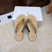 Uubags YSL Pool flip-flops in smooth leather and raffia burnt brown - 2