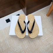 Uubags YSL Pool flip-flops in smooth leather and raffia black - 5