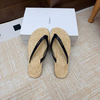 Uubags YSL Pool flip-flops in smooth leather and raffia black