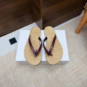 Uubags YSL Pool flip-flops in smooth leather and raffia burgundy