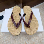 Uubags YSL Pool flip-flops in smooth leather and raffia burgundy - 6