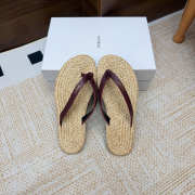 Uubags YSL Pool flip-flops in smooth leather and raffia burgundy - 2