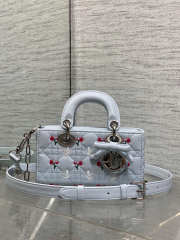 Uubags Dioramour Mini Lady D-Joy Bag Multicolor Doves & Roses Embroidery Cannage Lambskin Light Blue 19x10.5x5.5cm - 1
