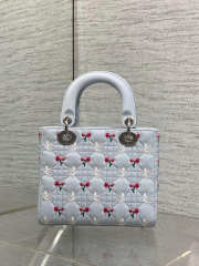 Uubags Dioramour Small Lady Dior Chain Bag Mini Doves & Roses Embroidery Cannage Lambskin Light Blue 20x17x8cm - 3
