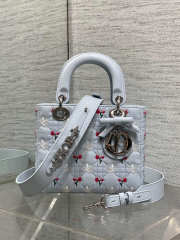 Uubags Dioramour Small Lady Dior Chain Bag Mini Doves & Roses Embroidery Cannage Lambskin Light Blue 20x17x8cm - 2