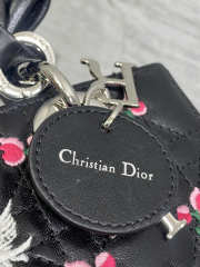 Uubags Dioramour Mini Lady D-Joy Bag Multicolor Doves & Roses Embroidery Cannage Lambskin Black 19x10.5x5.5cm - 6