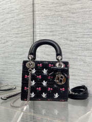Uubags Dioramour Micro Lady Dior Chain Bag Mini Doves & Roses Embroidery Cannage Lambskin Black 18x15x7cm - 1