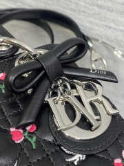 Uubags Dioramour Micro Lady Dior Chain Bag Mini Doves & Roses Embroidery Cannage Lambskin Black 18x15x7cm - 2
