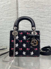 Uubags Dioramour Micro Lady Dior Chain Bag Mini Doves & Roses Embroidery Cannage Lambskin Black 18x15x7cm - 4