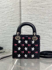 Uubags Dioramour Micro Lady Dior Chain Bag Mini Doves & Roses Embroidery Cannage Lambskin Black 18x15x7cm - 5