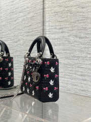 Uubags Dioramour Micro Lady Dior Chain Bag Mini Doves & Roses Embroidery Cannage Lambskin Black 18x15x7cm - 6