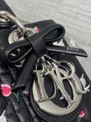 Uubags Dioramour Small Lady Dior Chain Bag Mini Doves & Roses Embroidery Cannage Lambskin Black 20x17x8cm - 4