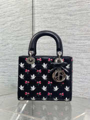 Uubags Dioramour Small Lady Dior Chain Bag Mini Doves & Roses Embroidery Cannage Lambskin Black 20x17x8cm - 2