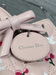 Uubags Dioramour Mini Lady D-Joy Bag Multicolor Doves & Roses Embroidery Cannage Lambskin Light Pink 19x10.5x5.5cm - 5