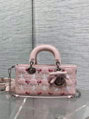 Uubags Dioramour Mini Lady D-Joy Bag Multicolor Doves & Roses Embroidery Cannage Lambskin Light Pink 19x10.5x5.5cm - 3