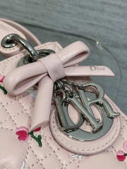 Uubags Dioramour Micro Lady Dior Chain Bag Mini Doves & Roses Embroidery Cannage Lambskin Light Pink 18x15x7cm - 6
