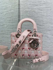 Uubags Dioramour Small Lady Dior Chain Bag Mini Doves & Roses Embroidery Cannage Lambskin Light Pink 20x17x8cm - 2