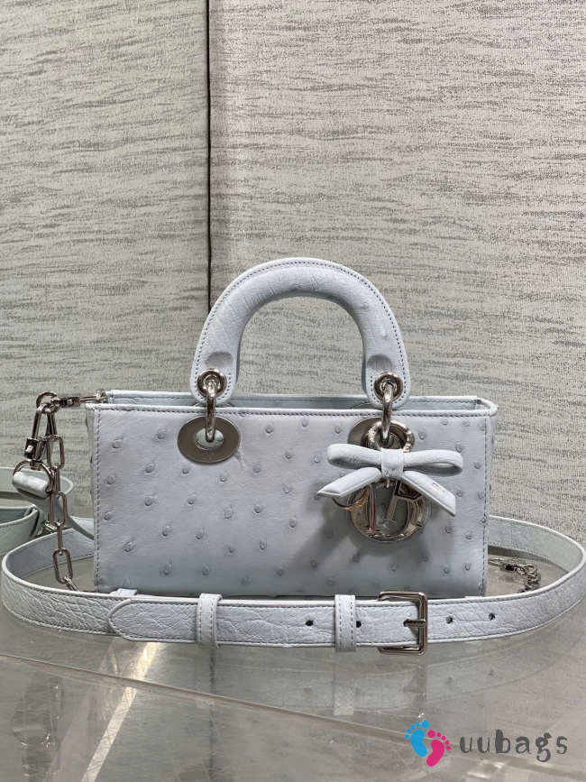 Uubags Dior Mini Lady D-Joy Bag Baby Blue Ostrich Leather with Strap 22cm - 1