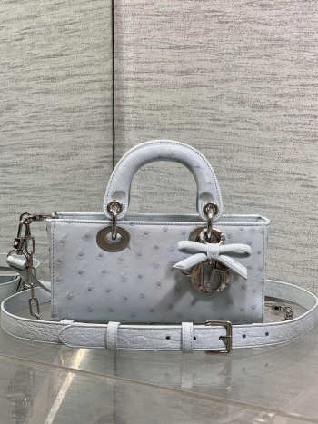 Uubags Dior Mini Lady D-Joy Bag Baby Blue Ostrich Leather with Strap 22cm
