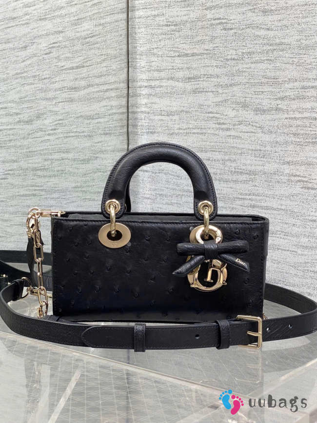 Uubags Dior Mini Lady D-Joy Bag Black Ostrich Leather with Strap 22cm 22cm - 1