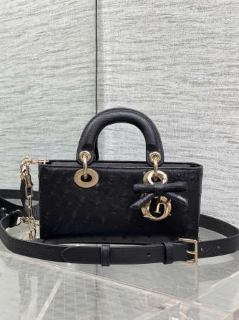 Uubags Dior Mini Lady D-Joy Bag Black Ostrich Leather with Strap 22cm 22cm