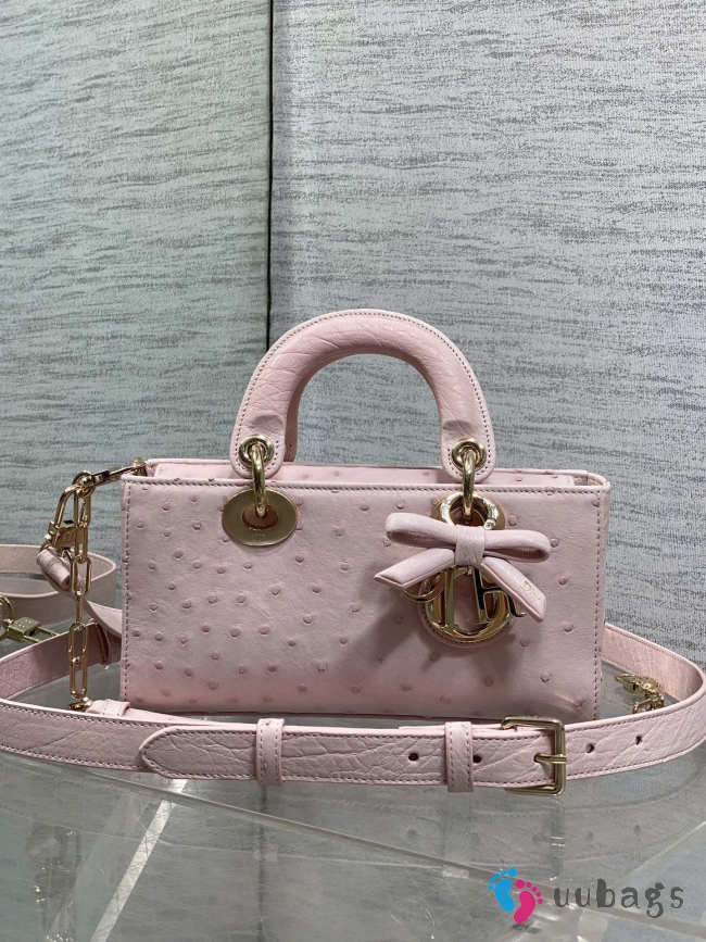 Uubags Dior Mini Lady D-Joy Bag Soupir Pink Ostrich Leather with Strap 22cm - 1