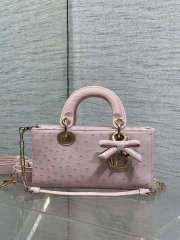 Uubags Dior Mini Lady D-Joy Bag Soupir Pink Ostrich Leather with Strap 22cm - 4