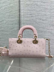 Uubags Dior Mini Lady D-Joy Bag Soupir Pink Ostrich Leather with Strap 22cm - 6