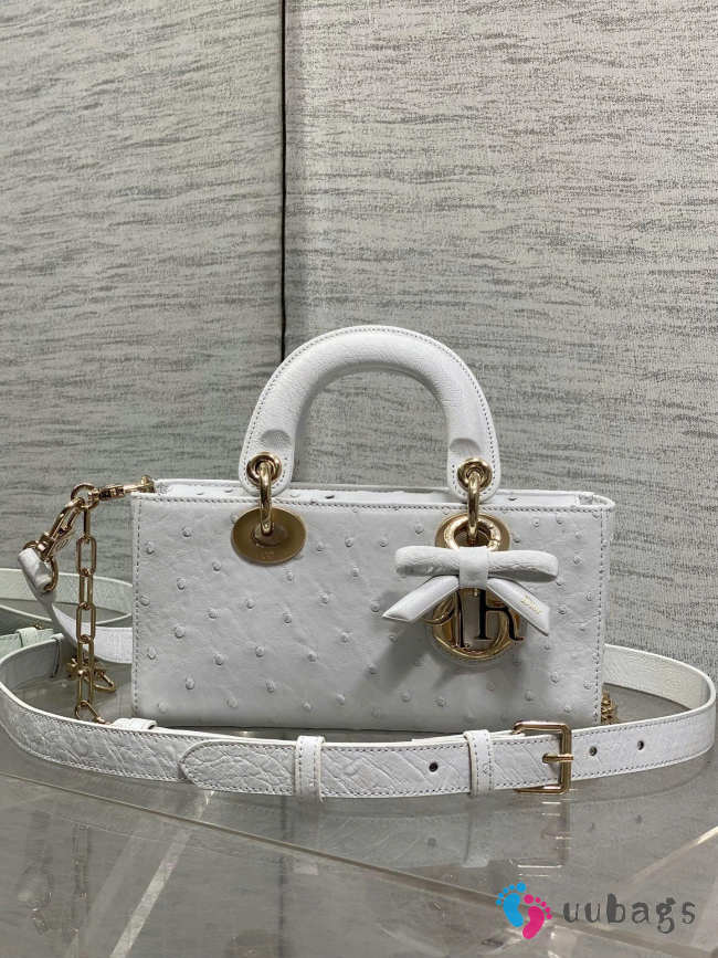 Uubags Dior Mini Lady D-Joy Bag White Ostrich Leather with Strap 22cm - 1