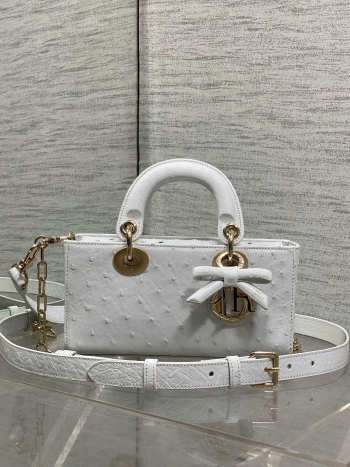 Uubags Dior Mini Lady D-Joy Bag White Ostrich Leather with Strap 22cm