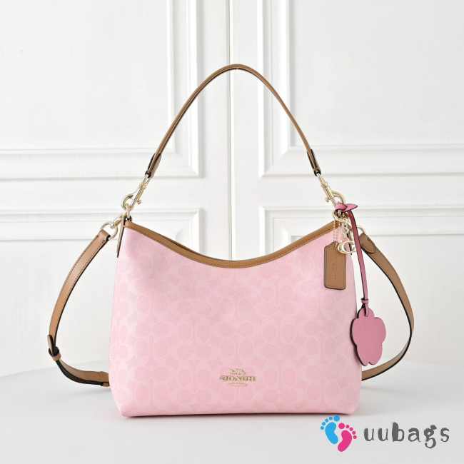 Uubags Coach Laurel Large Bag In Signature Canvas Gold/Walnut/Pink 31x23.5x10.5cm - 1