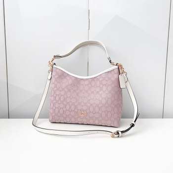 Uubags Coach Laurel Shoulder Bag In Signature Canvas White/Pink 28x18x11cm
