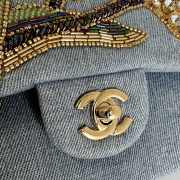 Uubags Chanel classic bag 11.12 embroidered denim, crystal embellishments, rhinestones & gold-colored metal accents blue, gold & green 15.5x25.5x6.5cm - 2