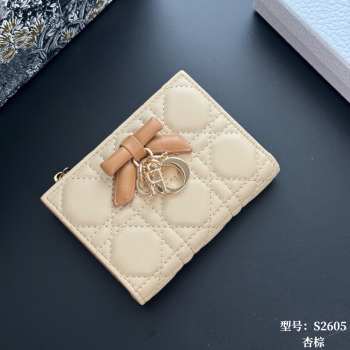 Uubags Lady Dior Dahlia Wallet Beige and Light Brown Two-Tone Cannage Lambskin 12x9x2cm